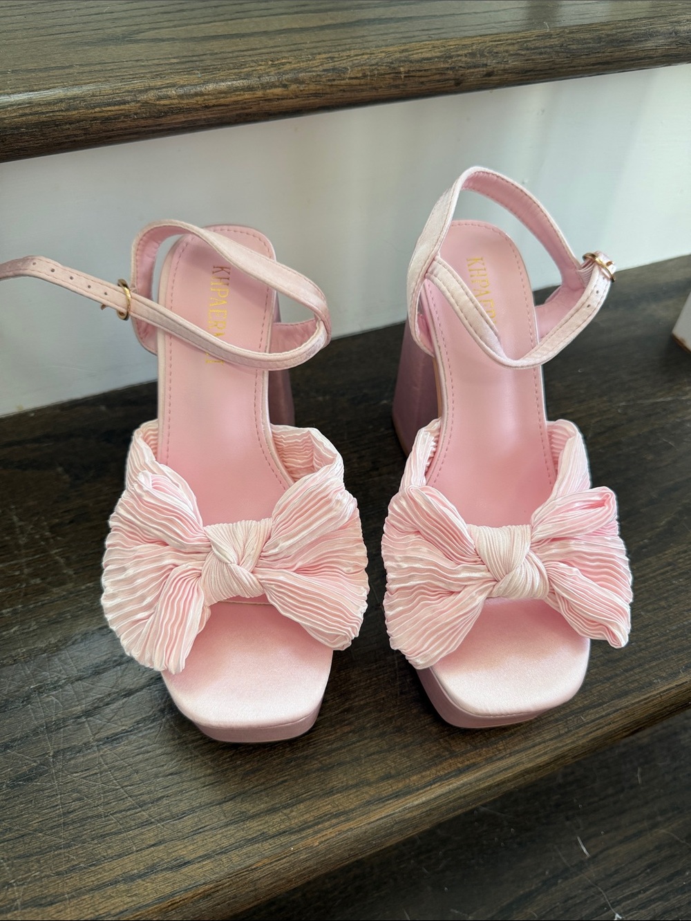 Pink Bow Platform Sandals with Ankle Strap